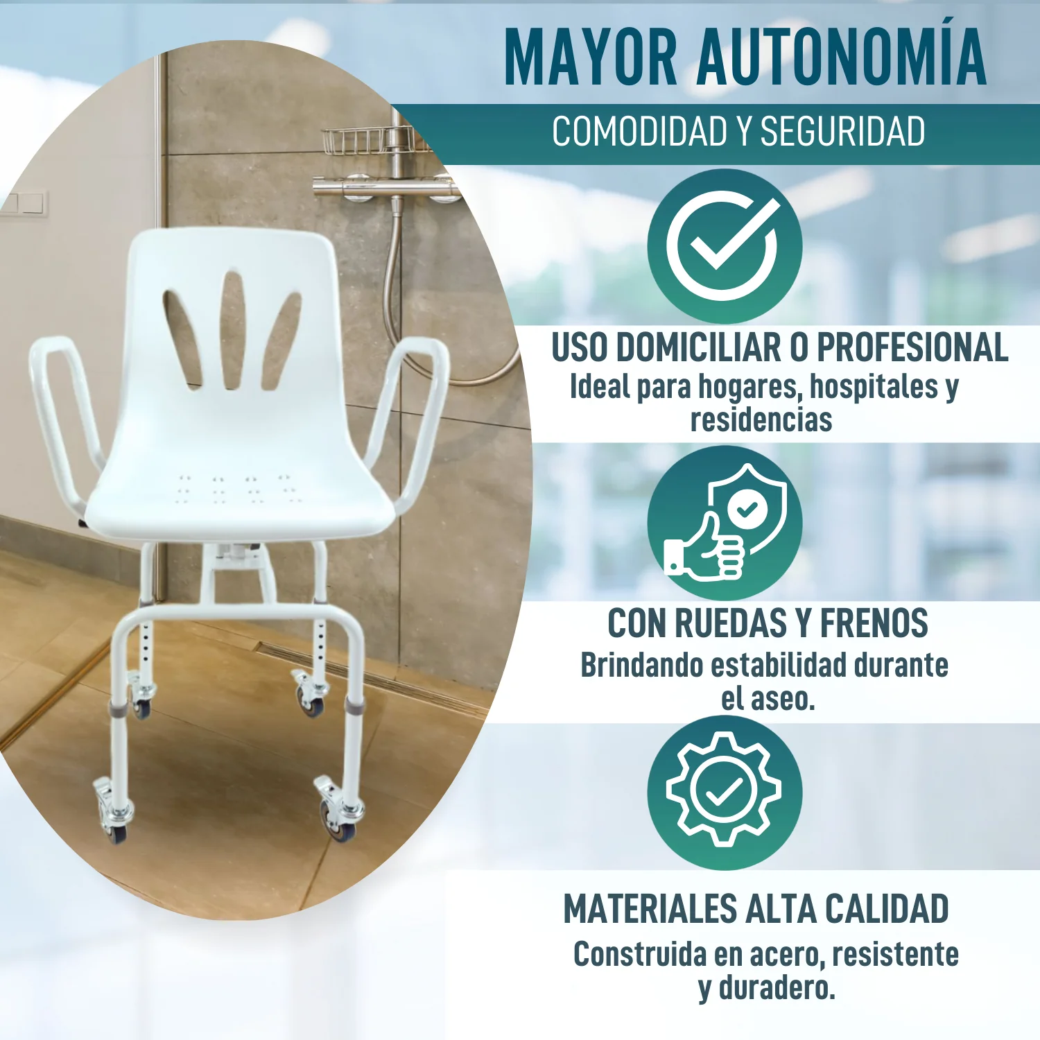 Silla Ducha Giratoria 360º con Ruedas | Silla Baño Adultos - Image 3