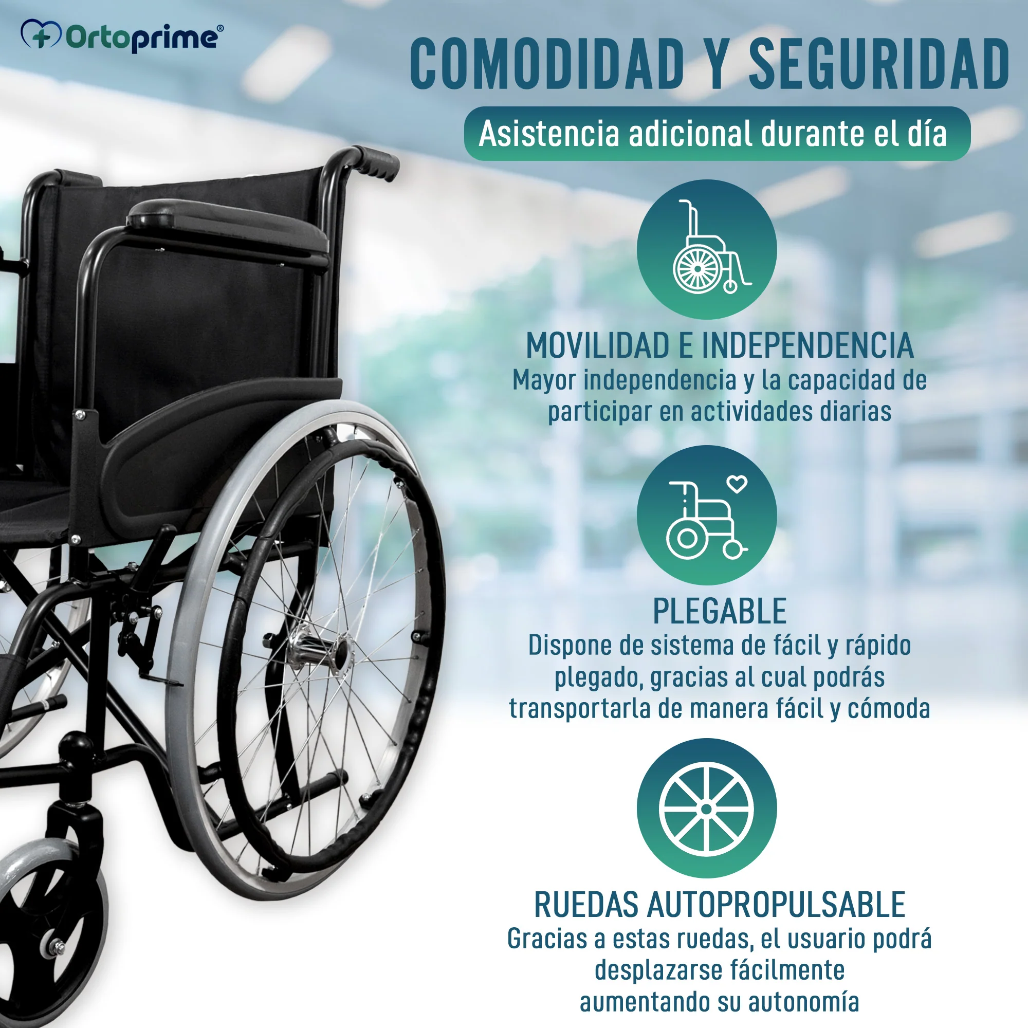 Silla de Ruedas Plegable Autopropulsable Cinturón Seguridad - Image 6