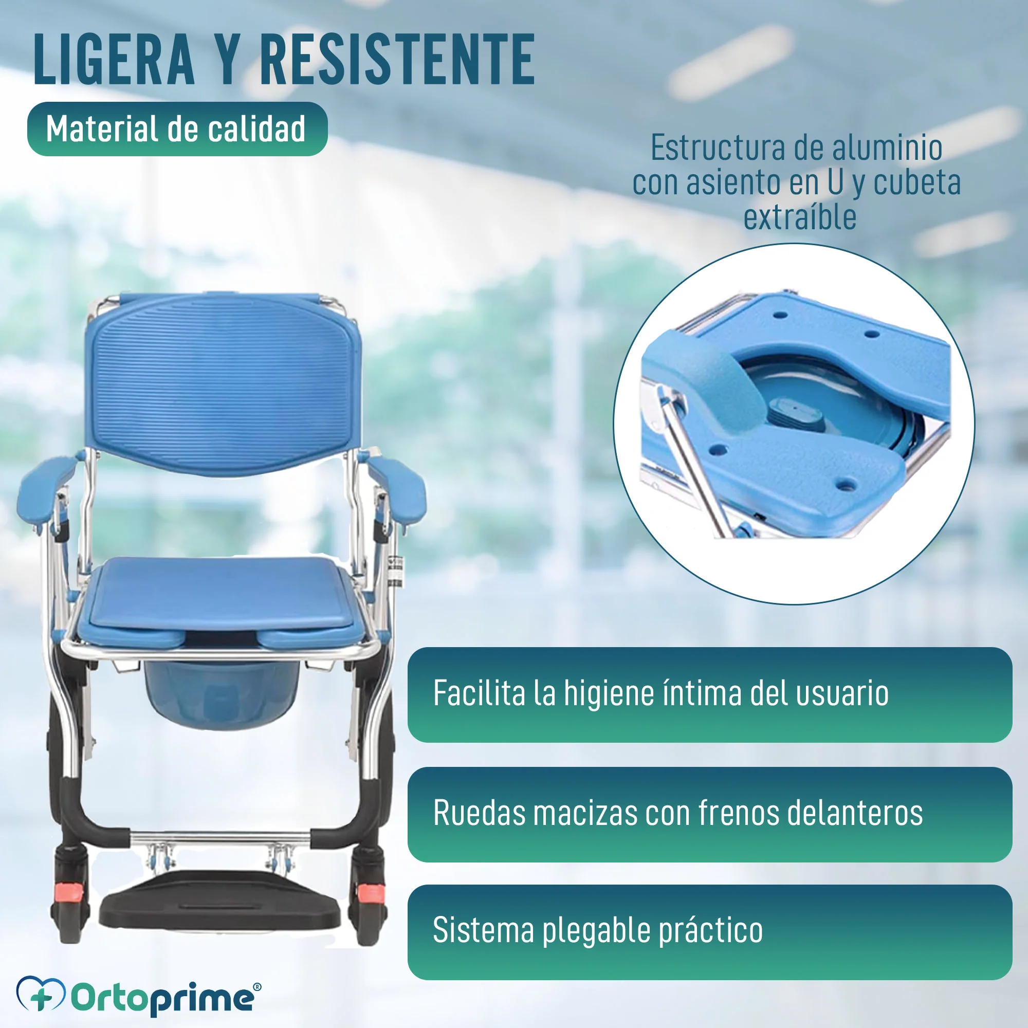 Silla de Ruedas Plegable con Inodoro Incorporado y Extraíble - Image 2