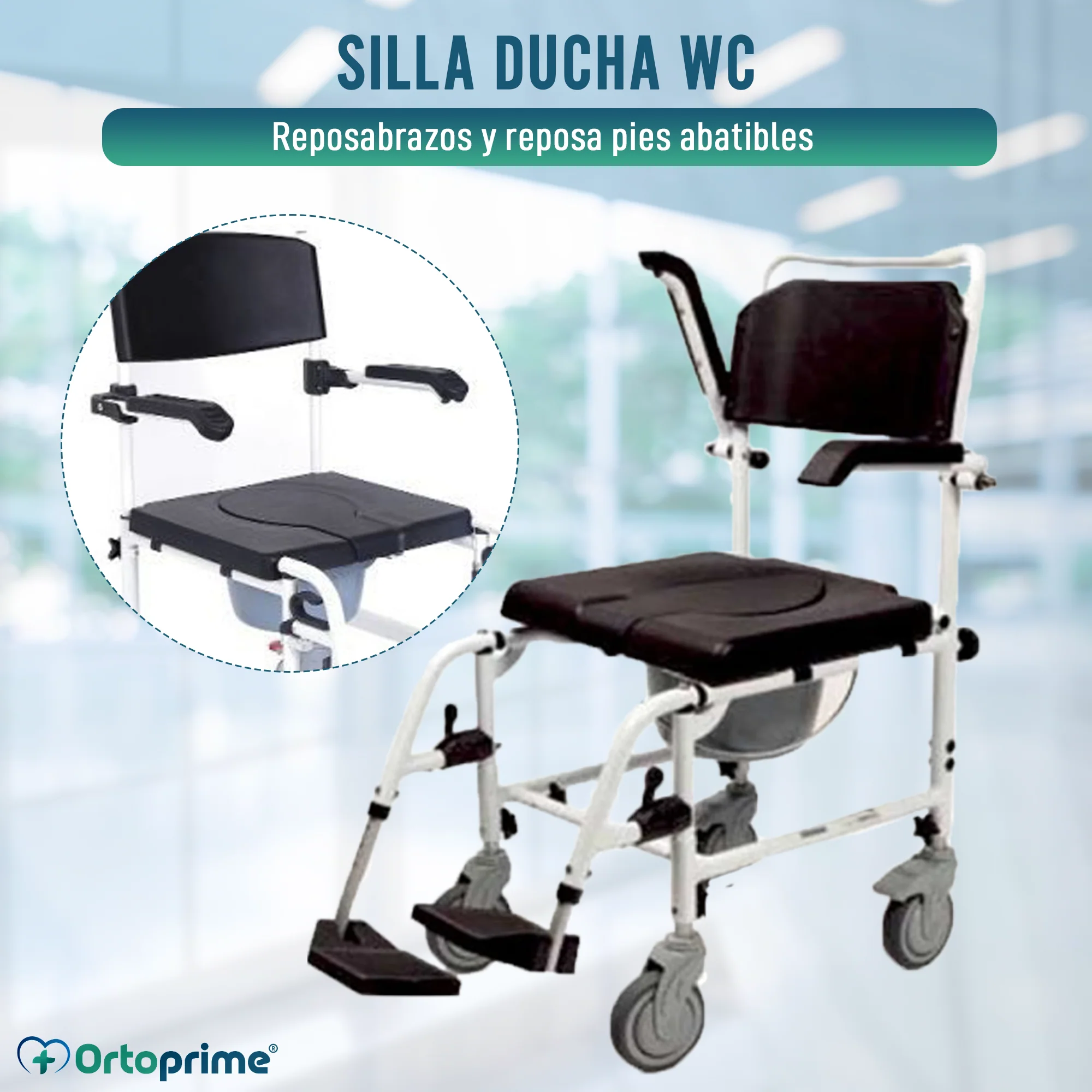 Silla Ducha WC Reposabrazos y Reposapiés Abatibles - Image 6