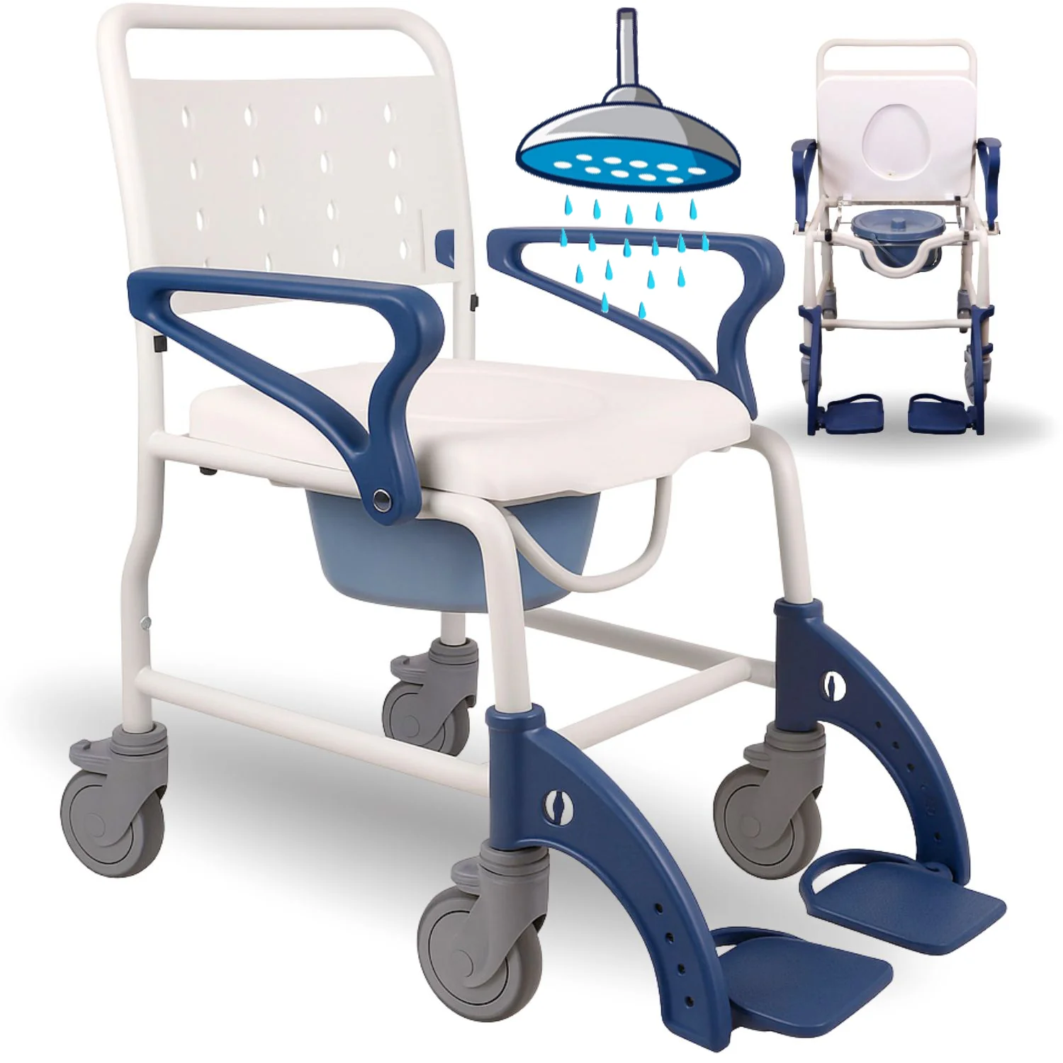 Silla Ducha WC Adultos Brazos y Pies Abatibles | Inodoro Portátil