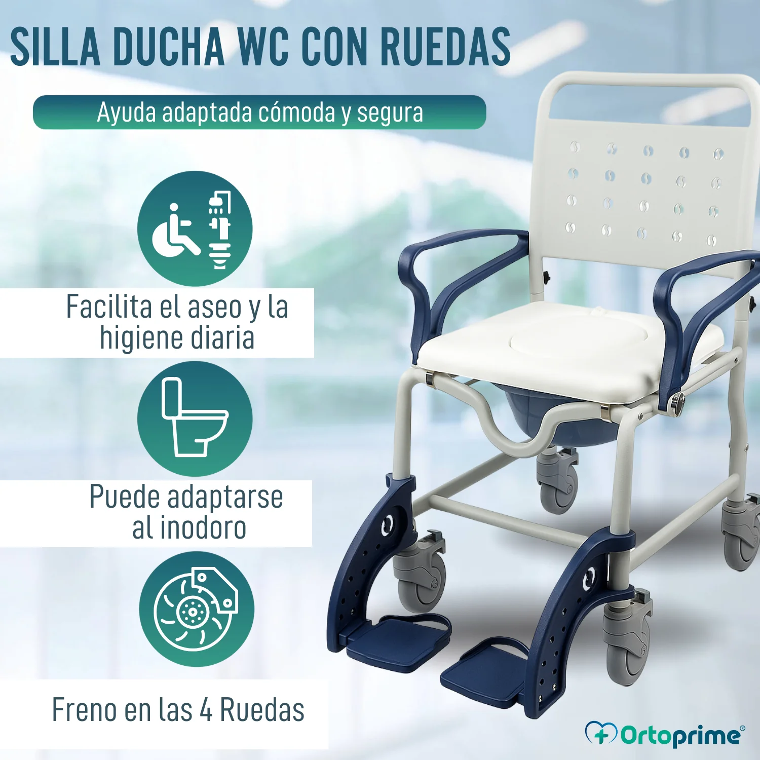 Silla Ducha WC Adultos Brazos y Pies Abatibles | Inodoro Portátil - Image 3