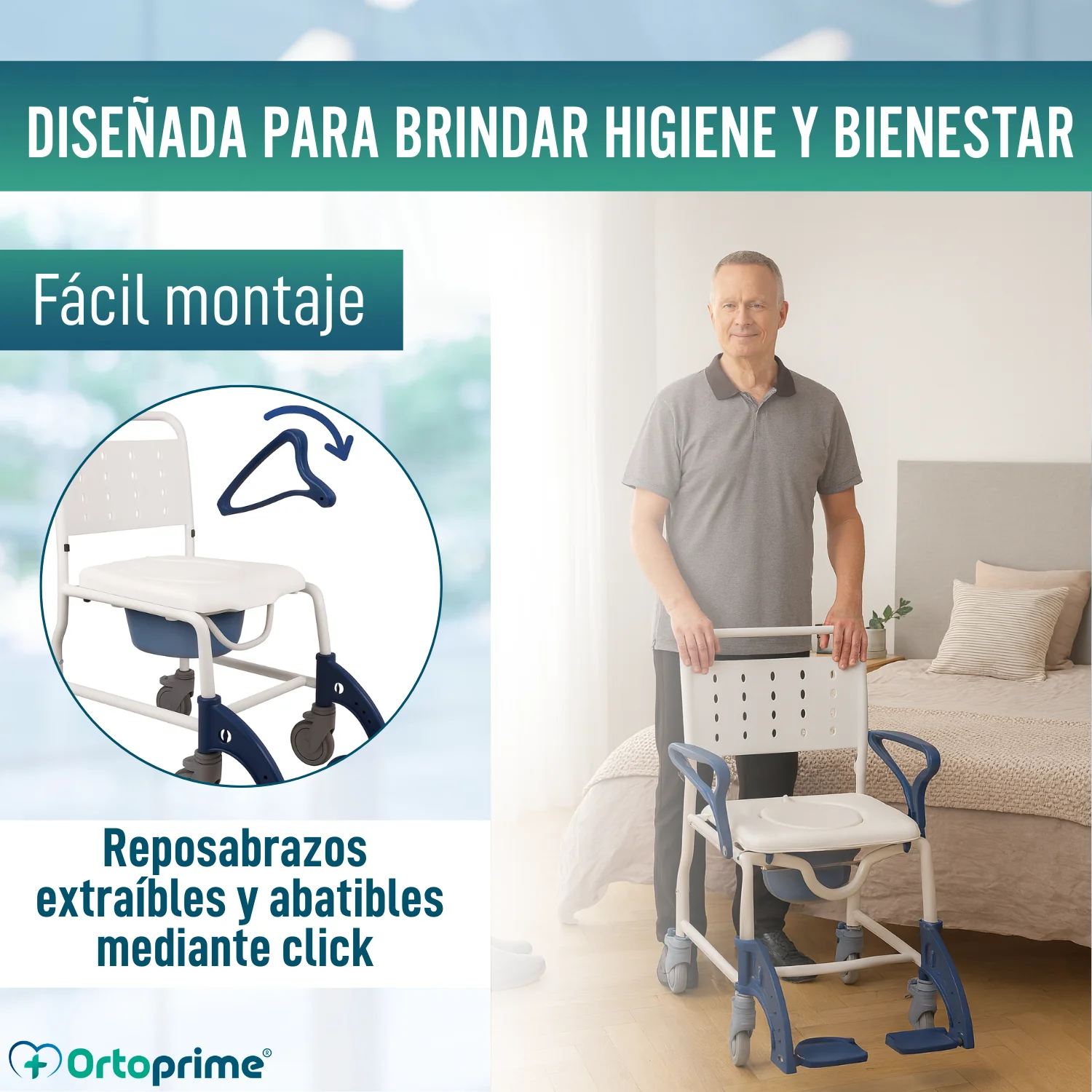 Silla Ducha WC Adultos Brazos y Pies Abatibles | Inodoro Portátil - Image 5