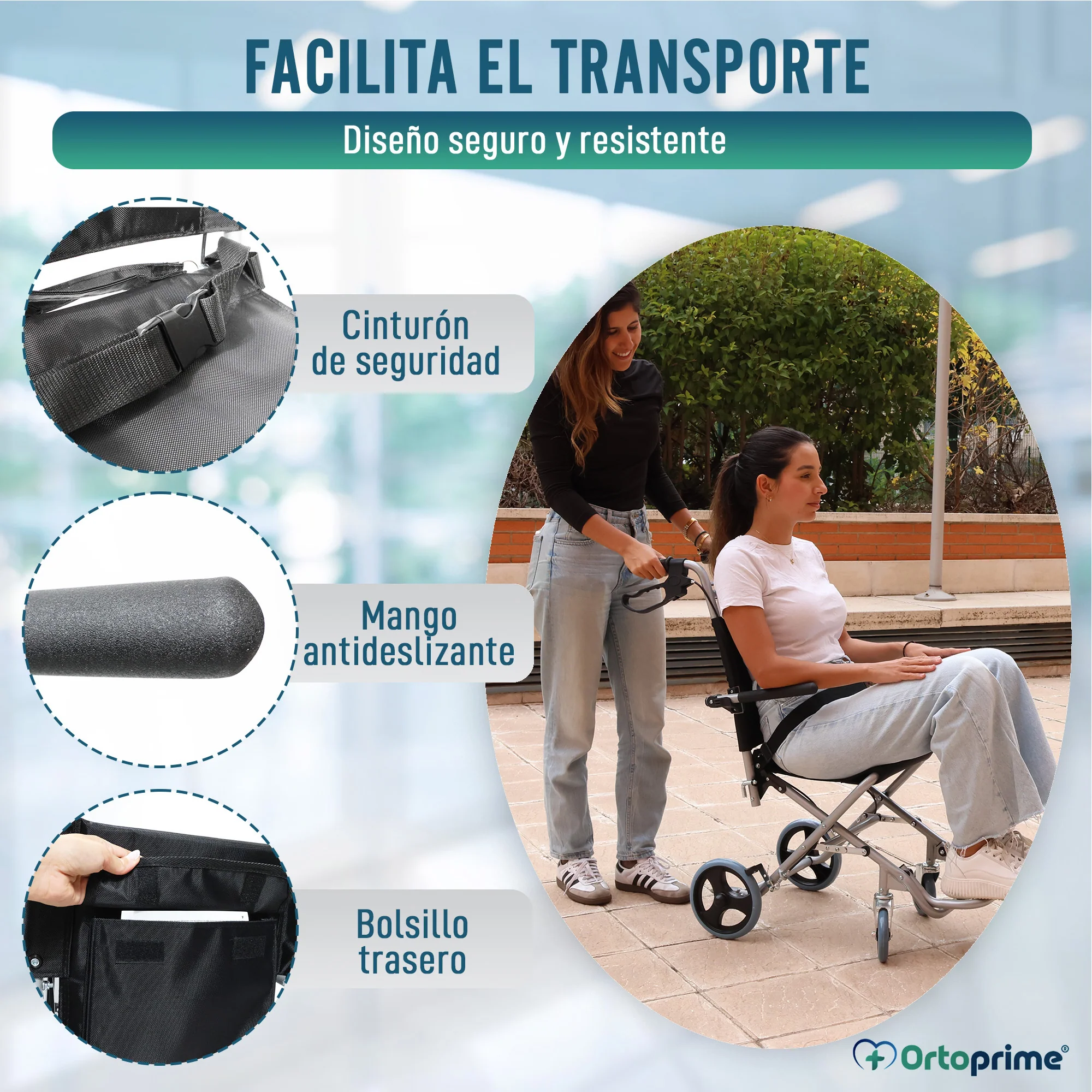 Silla de Ruedas Estrecha de Tránsito Plegable Aluminio | Freno Maneta - Image 5