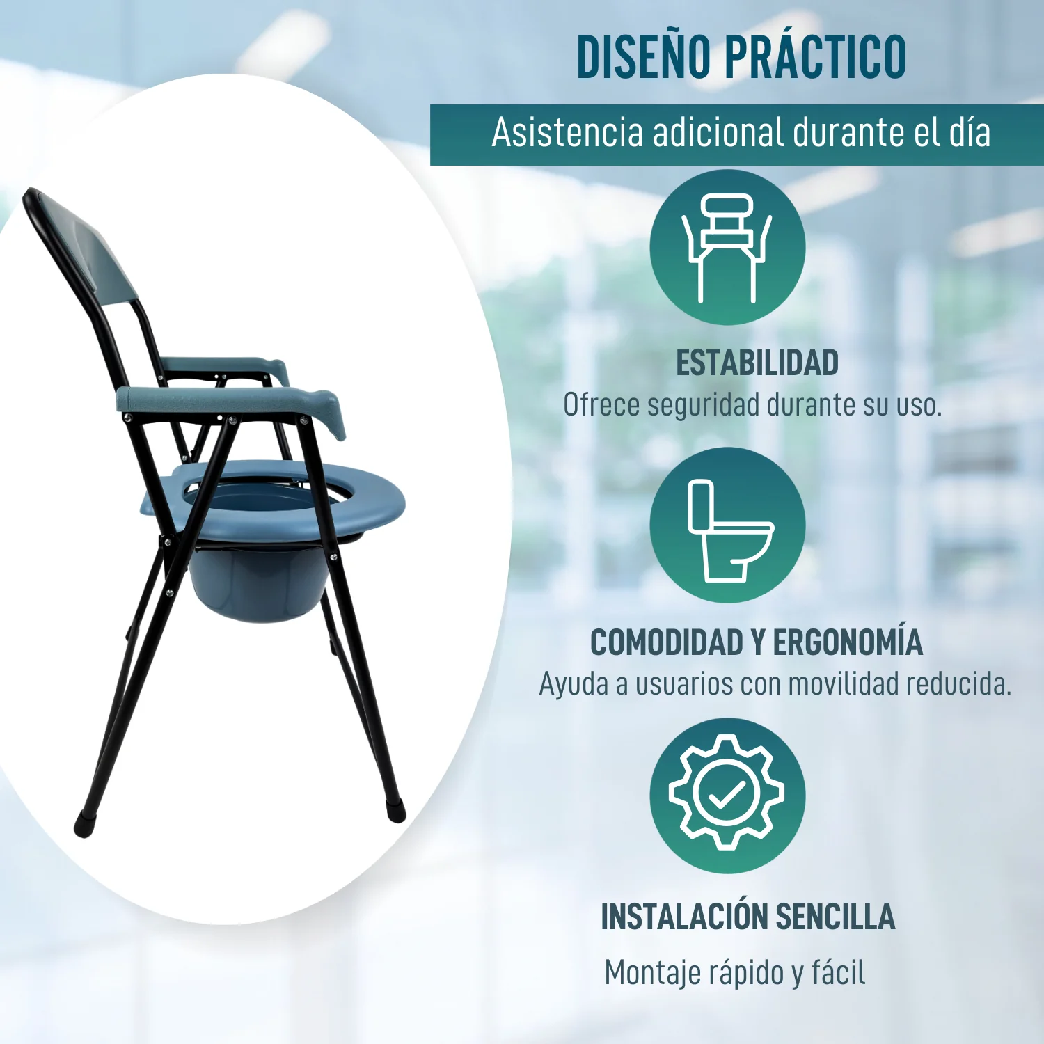 Silla WC Plegable Personas Mayores | Inodoro Portátil Adultos - Image 3