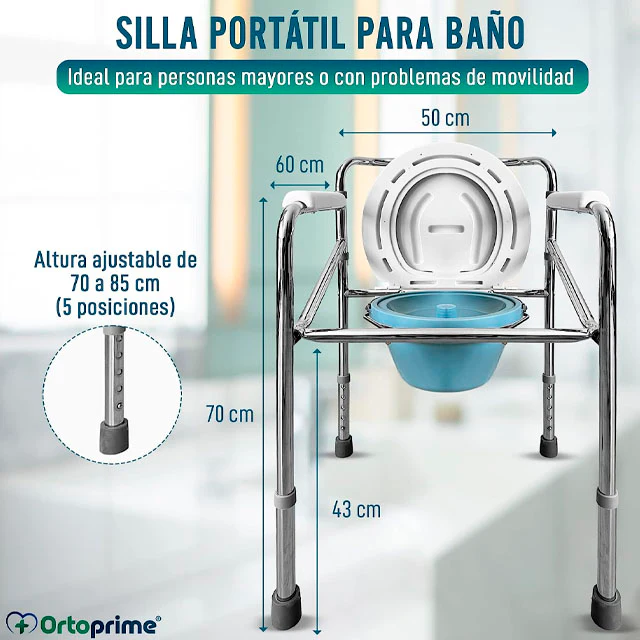 Silla WC Portátil con Orinal Plegable | Regulable en Altura - Image 5