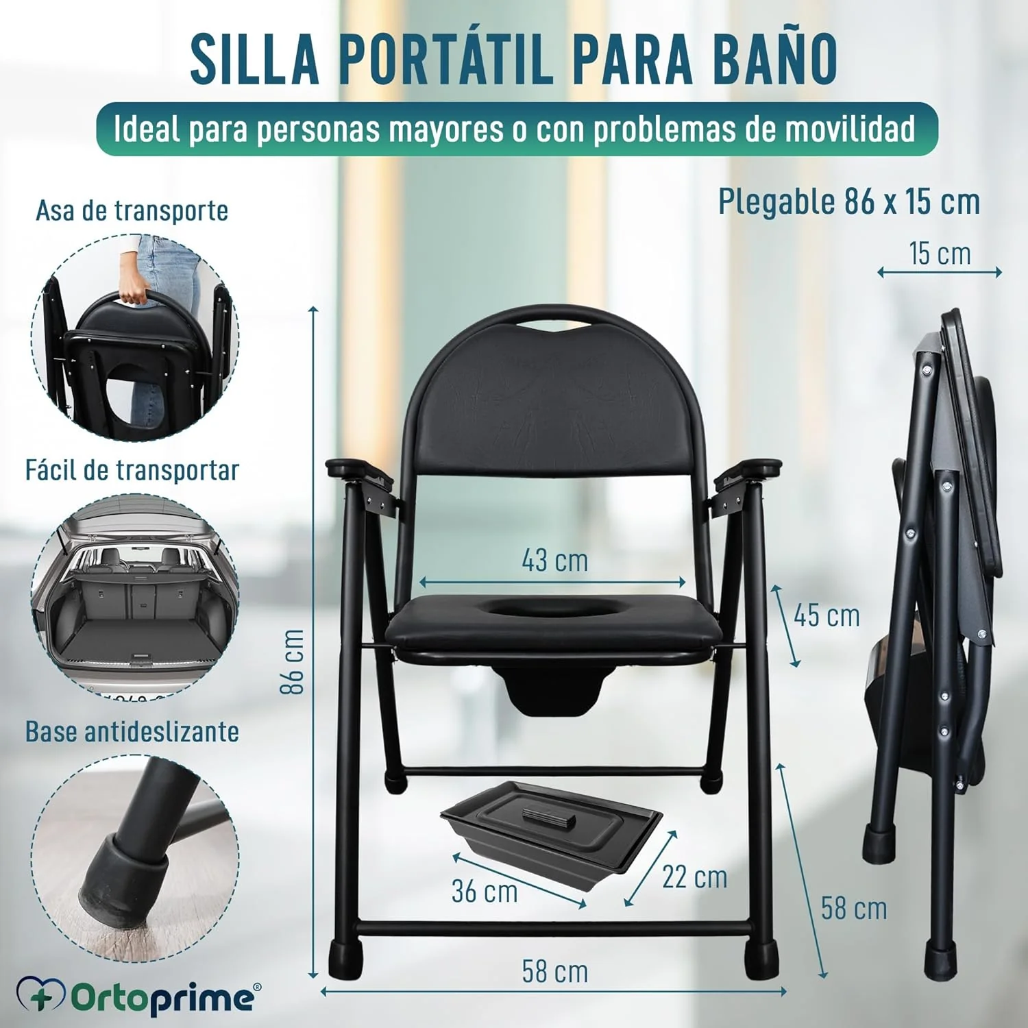 Silla WC Personas Mayores Plegable | Silla Inodoro Portátil - Image 7