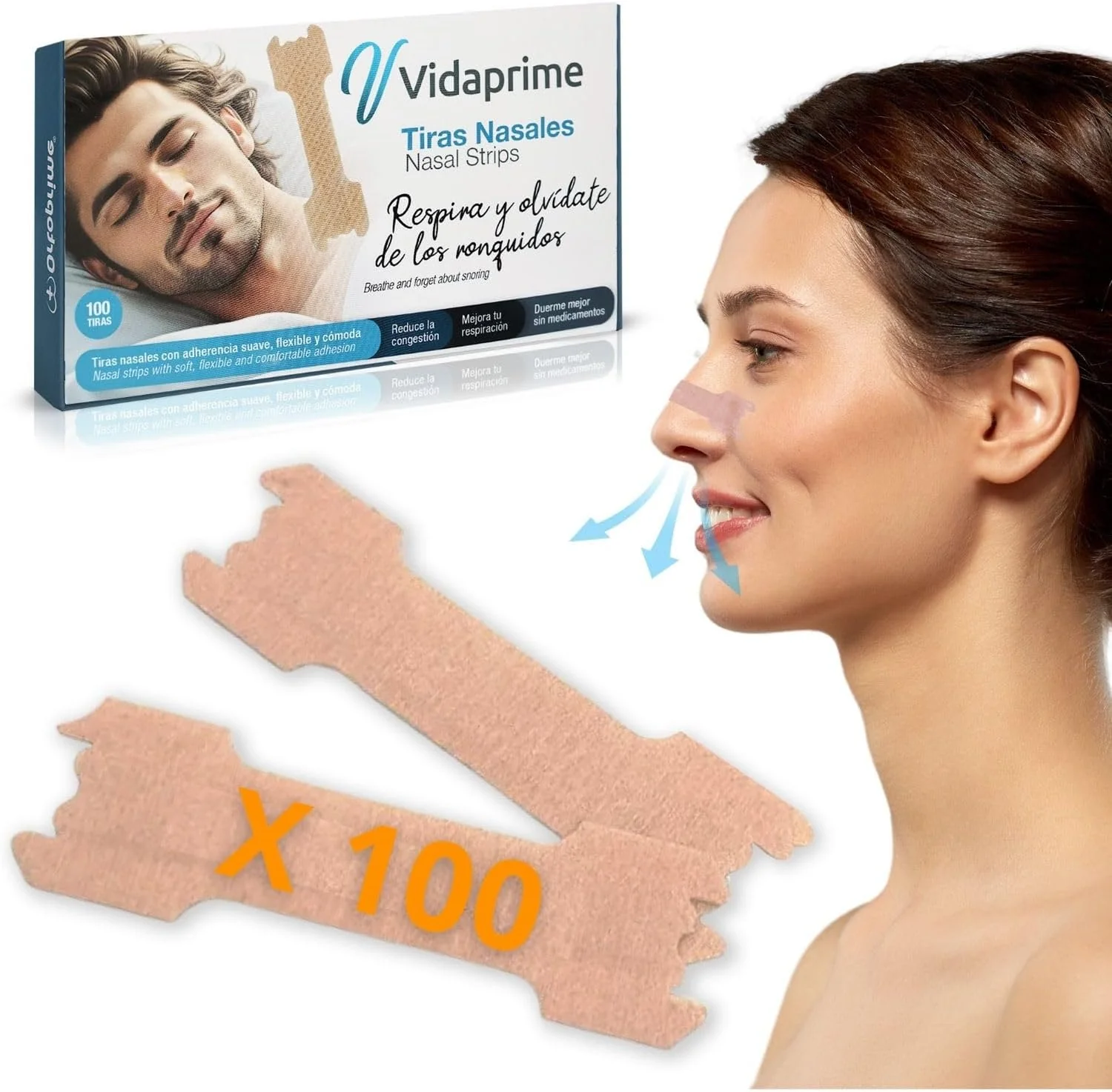 Tiras Nasales Antironquidos para Dormir | Nasal Strips 100uds